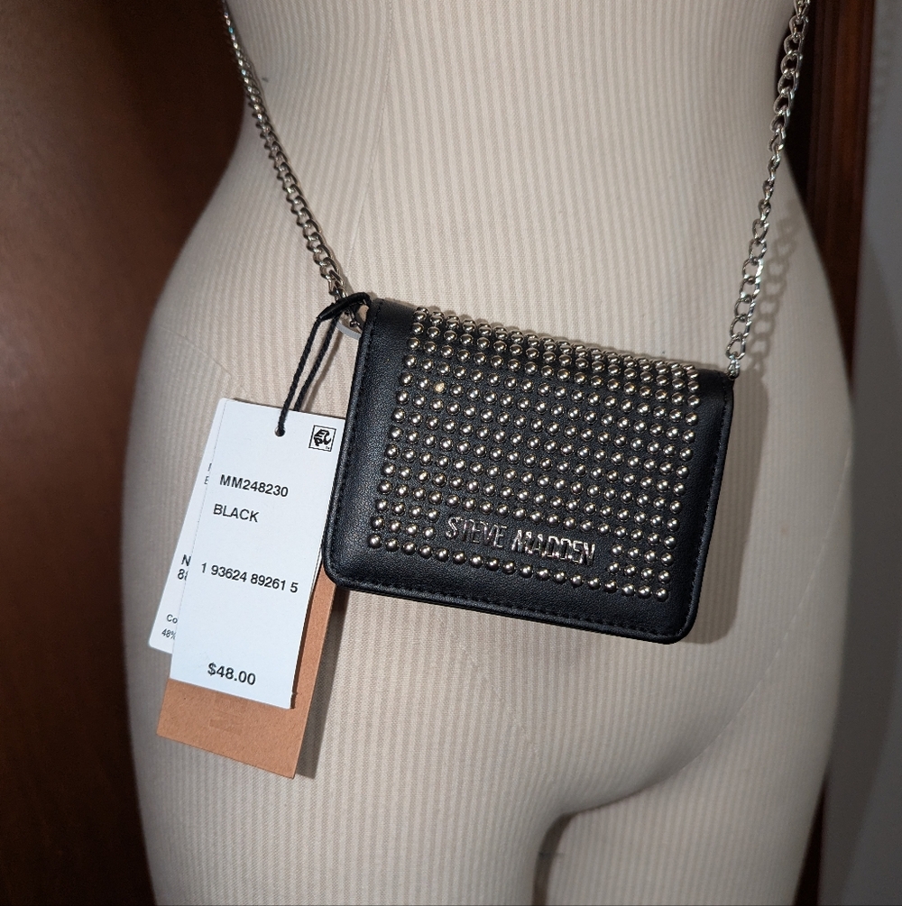 Steve Madden Black Crossbody Wallet Bag with Silver Studs
